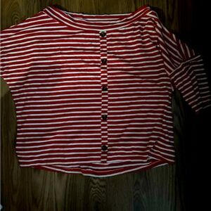 1X-Red and White striped top with brown buttons-Umgee